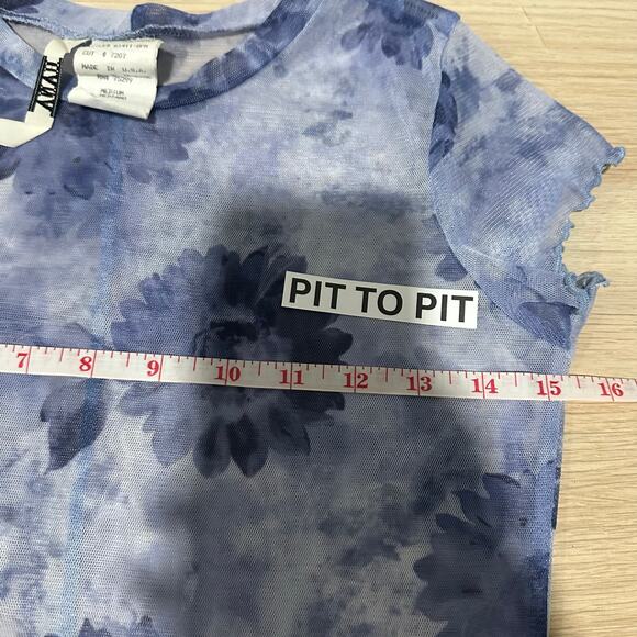 Hana 90s Y2K Vintage Sheer Mesh Overlay Floral Print T Shirt Midi Dress Blue S - Picture 9 of 12